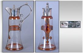 Art Nouveau Fine Silver & Art Glass Water/Wine Jug. Hallmark Chester 1905. Stands 8.5" in height.