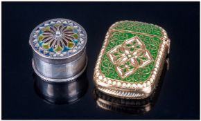 Norwegian Enamelled Pill Box, the hinged lid with plique a jour enamelling, marked to base 930,