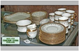 Part Tea Set 'Cauldon China' consisting of cups and saucers, side plates, sugar and cream, gold