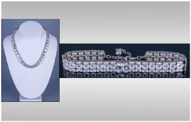 Newbridge Silverware Clear Crystal Choker, double row of square clear crystals, with original box