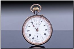 Open Faced Pocket Watch white enamel dial with Roman numerals and two subsidiary dials for seconds