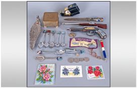 Miscellaneous Lot Of Oddments. Comprising model guns, velvet lined jewellery box, pens, souvenir