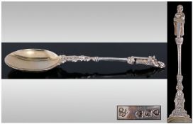 Victorian Celtic Very Fine Silver Apostle Anointed Spoon, St Andrew of Scotland to top of spoon,