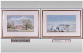 Tom Eccles 1932- A Pair Of Watercolours. Titled Lytham Hall and Shrimpers. Both paintings signed.