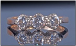 9ct Gold Set Three Stone Diamond Ring, bright stones. Estimated diamond weight 45 pts. Fully
