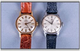 Two Ladies Omega Wristwatches. Both manual wind, stainless steel and gold plated cases, both working