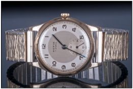 Gents 9ct Gold Hefik Wristwatch, 2 Tone Dial with Arabic Numerals And Subsidiary Seconds, Manual