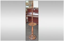 1930's Standard Lamp, stained beech with a turned and barley twist column. with a central waiters