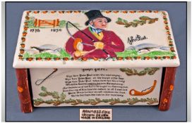Crown Devon Musical Cigarette Box 'John Peel', decorated with raised scenes from the song 'D'ye