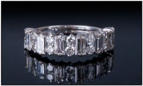 18ct White Gold Eternity Ring, Set With Alternating Round Brilliant And Baguette Cut Diamonds, Fully