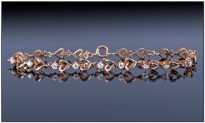 Ladies 1920's 9ct Gold Diamond Set Bracelet, Set with 18 Small Diamonds. Est 90 Points. Fully