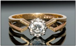 Ladies 18ct Gold Set Single Stone Diamond Ring. Hallmark Birmingham 1975. Size 0-P.