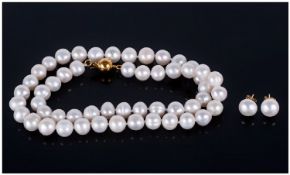 Cultured Pearl Necklace & Earring Set, White Cultured Akoya Pearls