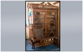 Mahogany Edwardian Display Unit, ash glazed front, later adapted with fret work and broken pediment