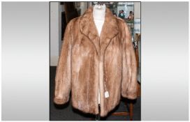 Ladies Light Brown Mink Fur Jacket, fully lined, cuff sleeves, hook & loop fastenings, slit pockets