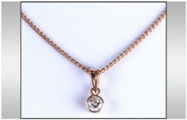 A 18ct Gold Set Single Stone Diamond Pendant, Fitted to 18ct Gold Foxtail Chain. The Round Diamond