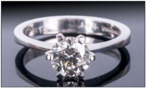 18ct White Gold Set Single Stone Diamond Ring, The Round Brilliant Cut Diamond of Excellent Colour