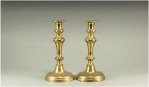 A 19th Century Pair of Brass Candlesticks. c.1840;s. Each Stands 9 Inches High.