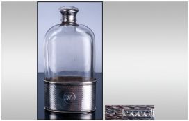 Victorian - Bright Cut Silver and Glass Spirit Flask. Hallmark London 1863. Makers Mark CR & WS.