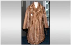 Ladies Blonde Mink Three Quarter Length Coat, fully lined. Collar with revers, hook & loop