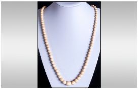 Ivory Round Bead Long Necklace, size matched, graduated, round ivory beads, forming a 36 inch long