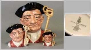 Royal Doutlon Character Jugs, Set Of Three, `Goaler` Character Jugs From Williamsburg, 1. Large