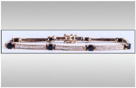 9ct Gold Sapphire & Diamond Bracelet Pave Set Diamond Links Between Sapphire Spacers