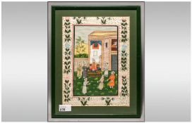 Framed Oriental Painting on Silk depicting a Japanese garden scene with vibrant colouring and