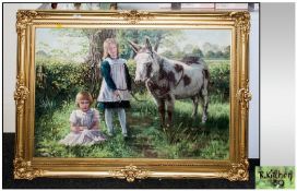 R.Kitchen R.S.A 1920-1987 Preston Artist, Large Painting On Canvas depicting children holding a