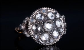 18ct Gold Diamond Cluster Ring, Set With Old Rose Cut Diamonds, A Large Gallery Setting And Diamond