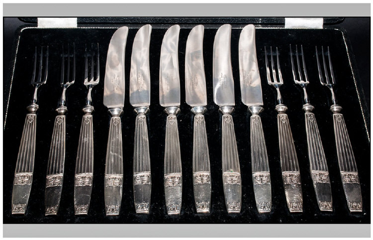 Elkington & Co Boxed Set of Silver Plated and Steel 12 Piece Cutlery Set, Comprises 6 Knives and 6