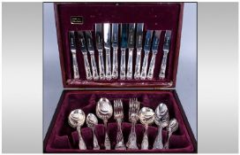 Contemporary Canteen Of Cutlery in wooden case 12 place setting. EPNS A1 Ten Year Quality. Queens