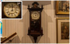 Victorian Walnut Inlaid Cased Wall Clock, makers SKARRAPP, 8 day movement clock. In working order