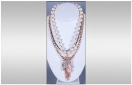 Horse Head Pendant Statement Necklace, the horse studded with white Austrian crystals above an oval