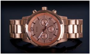 Guess - Gents Quartz Rose Gold Plated Chronograph Wrist Watch. Model No.W17004LI. Complete with
