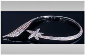 Shooting Star Crystal Collar Necklace, Aurora Borealis Austrian crystals set in a hinged collar,