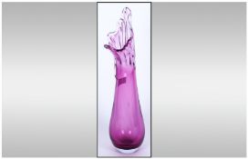 Murano Signed and Dated Pale Cranberry Studio Art Vase. Stands 13 Inches High. Excellent Condition.