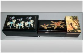 Collection Of Three Music Boxes, Depicting A Carousel, Girls In A Field & Flowers