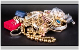 Mixed Lot Of Jewellery Comprising Beads, Bangles, Wristwatches, Chains, Brooches Etc.