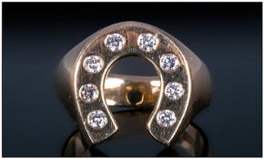 Heavy 18ct Gold Dress Ring, Horse Shoe Design Set With 8 Round Modern Brilliant Cut Diamonds,