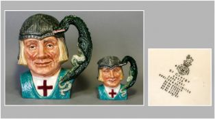 Royal Doulton Character Jugs, Set Of Two, `Sir George` 1. Large D6618 8`` in height, 2. Small D6621