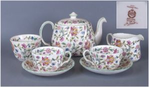 Minton Haddon Hall `Tea for 2` Set comprising 2 cups and saucers, milk  jug and sugar bowl.