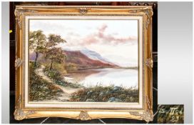 Keith Sutton Original Framed Oil on Board Titled `Highland Lock`. Signed and Dated 1993 lower