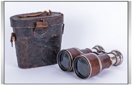 French Good Quality Pair Of Chrome & Leather Clad Horse Racing Binoculars. Circa 1930`s
