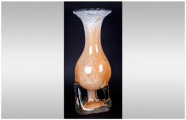 Murano Studio Art Glass Vase, Peach and White Colour way. c.1970`s. Stands 12.5 Inches High.