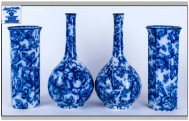 Two Pairs Of Losol Ware Blue & White Vases, one pair of octagonal vases 8`` in height, the other
