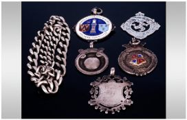 5 Silver Fobs Together With Chain