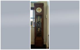 Early 20th Century Oak Long Case Clock, silver chapter dial with Arabic numerals, glazed front,