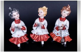Capodimonte Trio of Choir Girl Figures. Signed Ester, Height 5 Inches.