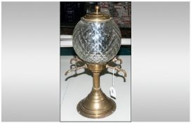 Reproduction Water Cooler/Soda Fountain with a glass central globe on brass cover and brass taps.